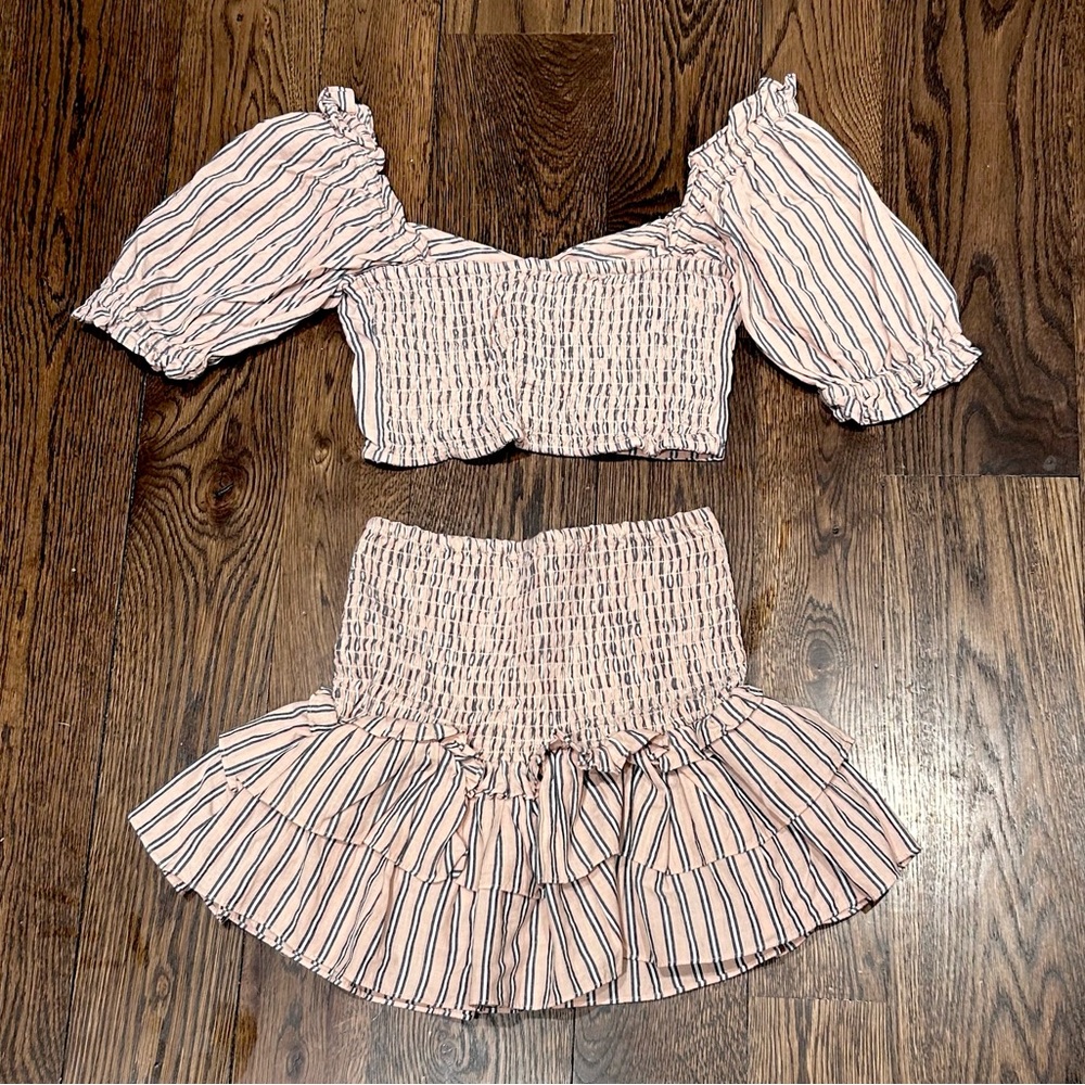 SAYLOR Smocked Pink & Gray Striped Skirt & Top Set - Picture 4 of 11